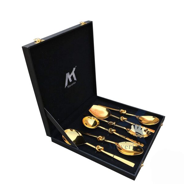 Maverics Knot Golden Cutlery Feather Design Serving Spoons - Set of 6 pcs