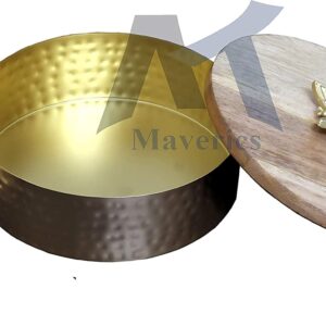 Maverics Wooden Roti Chapati Box Container for Kitchen Air Tight Hot Roti Pot Wood Casserole Insulated Thermos Roti Storage Server Basket Dabba Combo with Lid and Tong- Steel