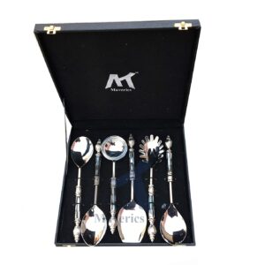 Maverics Black Mother of Pearl (MOP) with Round Emboss Aluminium Handle Serving Spoon (6 Piece)