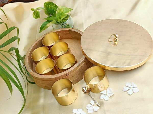 Maverics Wooden Plain Spice/Masala Mango Wood Box Set for Kitchen with Spoon (7 Detachable Stainless Steel Containers, 50-60 ml Approx.)