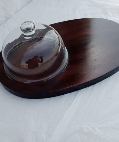 Oval Design Wooden and Glass Dome Cake Stand