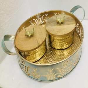 Maverics Mirror Tray with Two Wooden Lid Jar for Gifting & Hampers